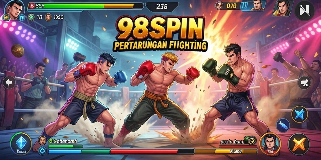 Tangkapan layar utama 98SPIN menampilkan aksi pertarungan yang memikat.
