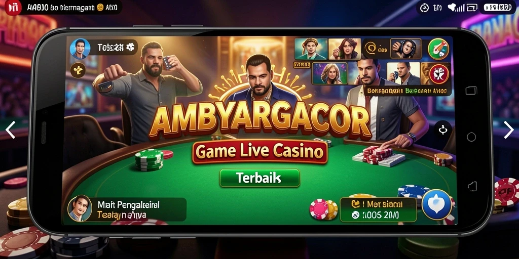 Screenshot gameplay AMBYARGACOR dengan dealer langsung dan suasana kasino.