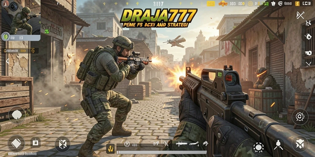 Screenshot gameplay DRAJA777 menampilkan aksi tembak-menembak yang intens.
