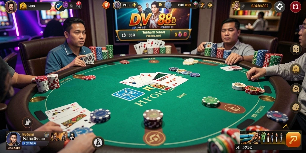Screenshot gameplay <strong>DV188</strong> menampilkan aksi seru permainan Poker.