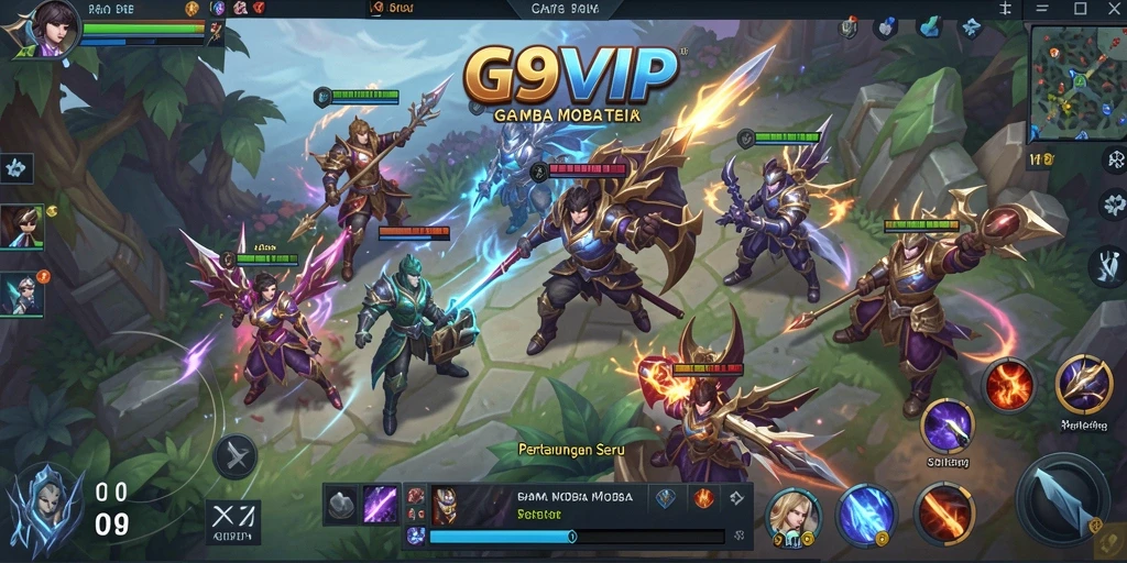 Tampilan gameplay MOBA di G9VIP yang menarik dan seru.