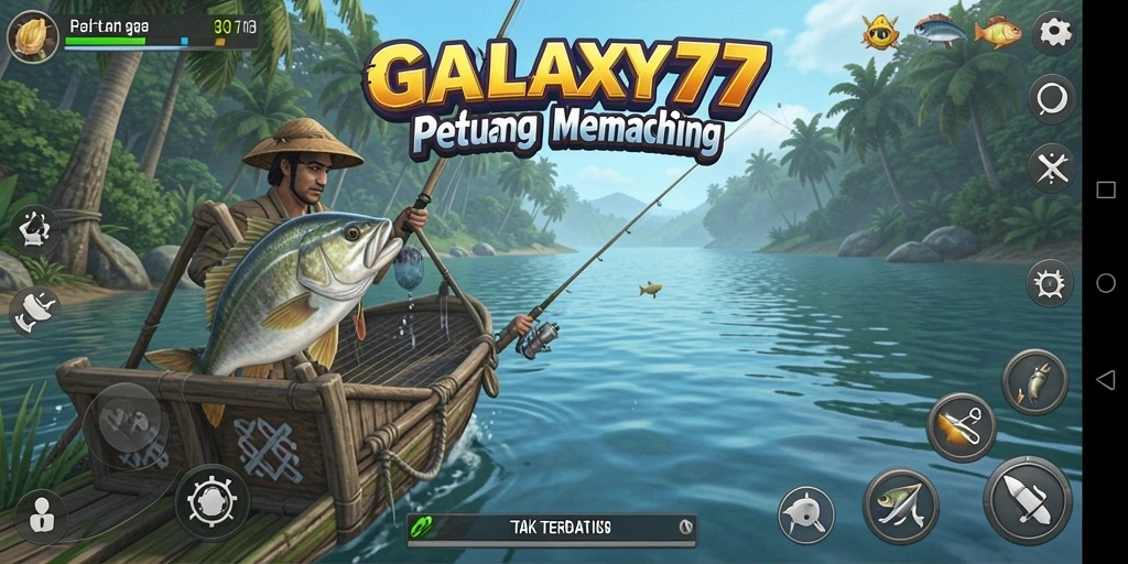 Screenshot GALAXY77 menampilkan gameplay memancing yang mendebarkan.