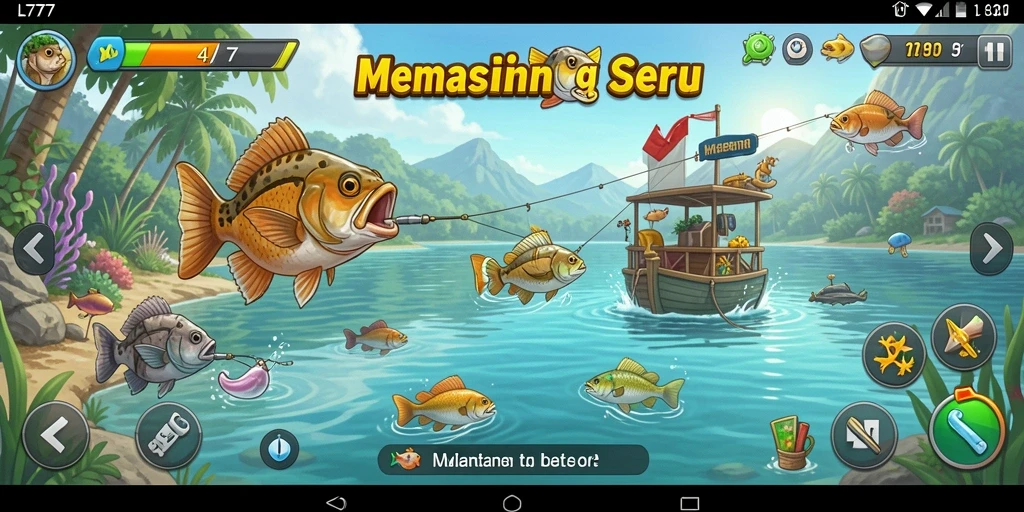 Screenshot menampilkan gameplay memancing yang seru dan mendebarkan.