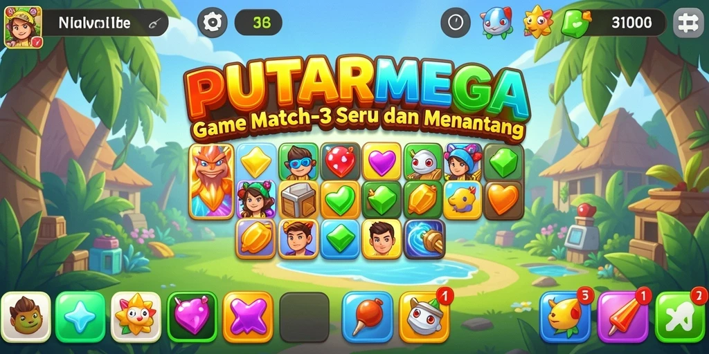 Gameplay PUTARMEGA menampilkan kombinasi warna cerah dan tantangan menarik.