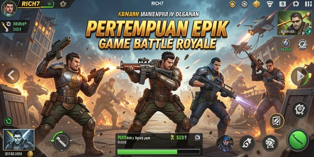 Tampilan gameplay seru di RICH7 dalam pertempuran Battle Royale.