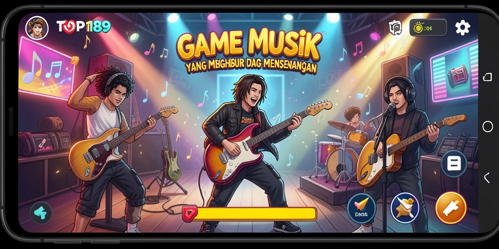 Screenshot utama TOPI189 menampilkan gameplay musik yang mengasyikkan.