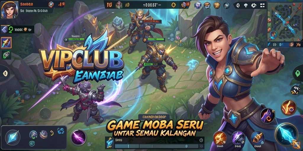 Tangkapan layar permainan VIPCLUB yang menampilkan aksi MOBA yang seru.