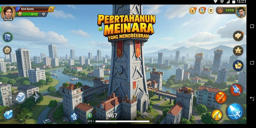 Tangkapan layar utama W67 memperlihatkan aksi menegangkan dalam pertahanan menara.